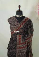 Jet Black - Pure Kota Doriya with Bagru Printed Saree - Perfect for Office Wear | Casual Wear | Summer Wear