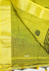 kannamma Handwoven Ballbutta linen Black with yellow pallu - singer chitra saree