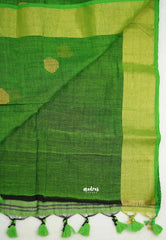 kannamma Handwoven Ballbutta linen Black with green pallu - Nayanthara award saree