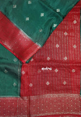 Classic Green - Durga - Banarasi Premium Viscose Silk Saree Checks in Border and Buttas - Best for Pooja Functions | Diwali Festive