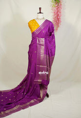 Magenta Purple - Durga - Banarasi Premium Viscose Silk with Traditional Border and Buttas - Best for Wedding Functions