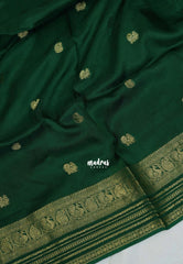 Emerald Green - Durga - Banarasi Premium Viscose Silk with Traditional Border and Buttas - Best for Wedding Functions