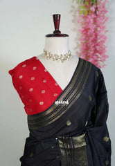 Classic Black - Durga - Banarasi Premium Viscose Silk with Traditional Border and Buttas - Best for Wedding Functions