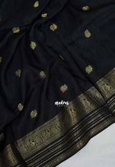 Classic Black - Durga - Banarasi Premium Viscose Silk with Traditional Border and Buttas - Best for Wedding Functions
