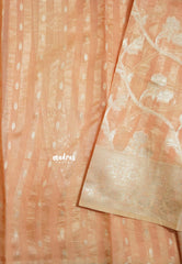 Peach Orange - Durga - Banarasi Semi Silk with Line Zari Weaving Body with Border - 🌸 Best for Simple Occasion