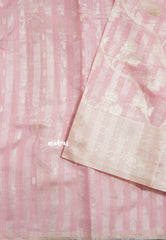 Pink - Durga - Banarasi Semi Silk with Line Zari Weaving Body with Border - 🌸 Best for Simple Occasion