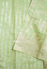 Pista Green - Durga - Banarasi Semi Silk with Line Zari Weaving Body with Border - 🌸 Best for Simple Occasion