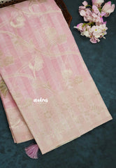 Pink - Durga - Banarasi Semi Silk with Line Zari Weaving Body with Border - 🌸 Best for Simple Occasion