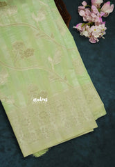 Pista Green - Durga - Banarasi Semi Silk with Line Zari Weaving Body with Border - 🌸 Best for Simple Occasion
