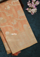 Peach Orange - Durga - Banarasi Semi Silk with Line Zari Weaving Body with Border - 🌸 Best for Simple Occasion