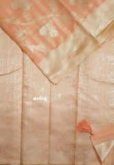 Peach Orange - Durga - Banarasi Semi Silk with Line Zari Weaving Body with Border - 🌸 Best for Simple Occasion