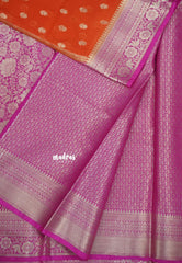 Sunset Bloom - Durga - Banarasi Soft Katan Silk Silver Zari and Gold Zari Border - Best for Function Wear