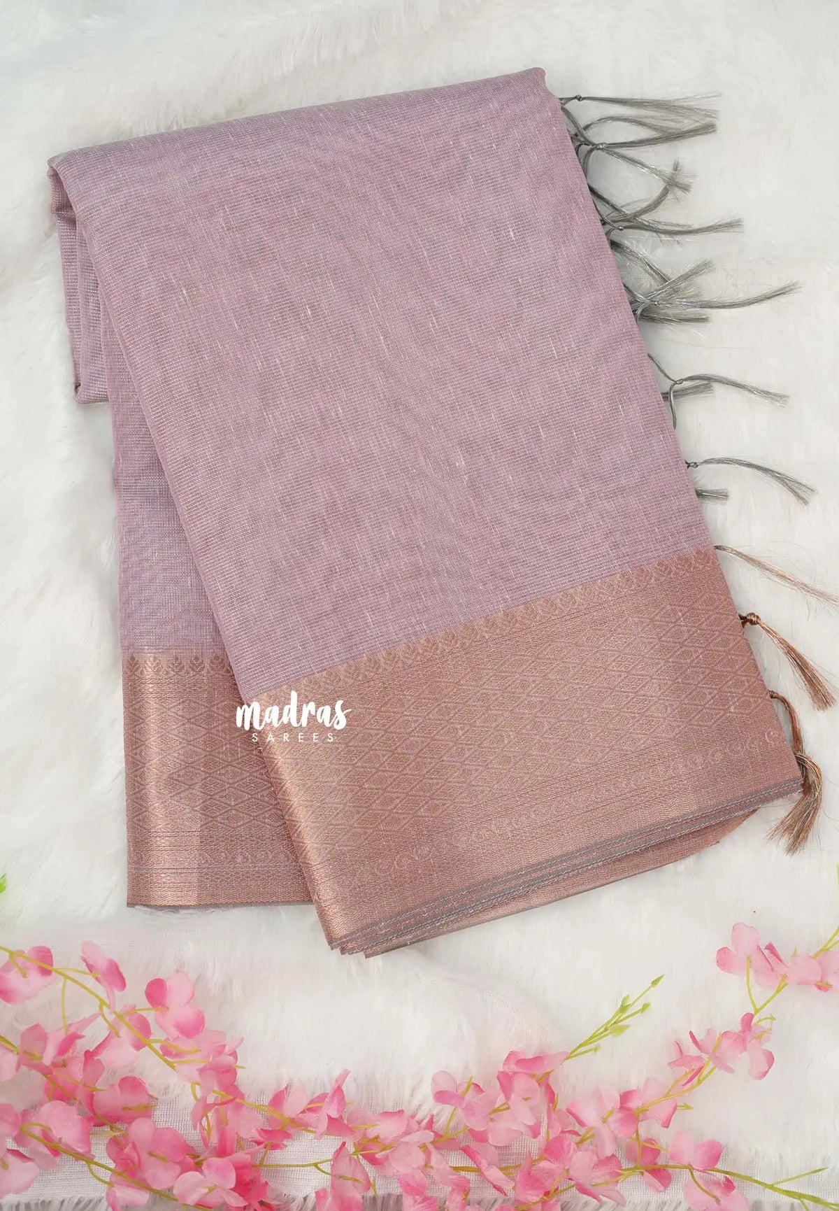 Muted Onion Pink - Banarasi Kota Tissue silk with zari border