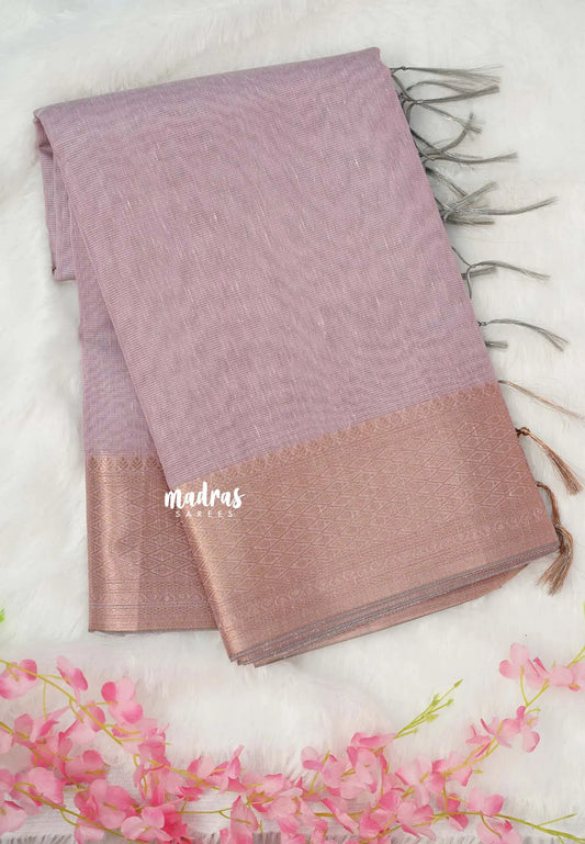 Muted Onion Pink - Banarasi Kota Tissue silk with zari border