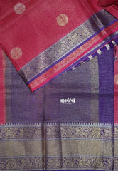 Reddish Pink - Durga - Banarasi Premium Viscose Silk with Micro Zari Checks and Temple Sculpture Rich Border - Best for Pooja Functions | Diwali Festive