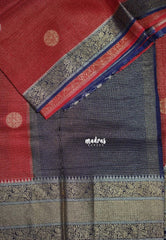 Brick Red - Durga - Banarasi Premium Viscose Silk with Micro Zari Checks and Temple Sculpture Rich Border - Best for Pooja Functions | Diwali Festive