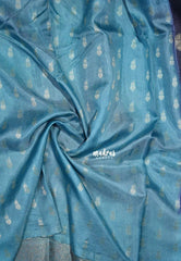 Midnight Navy Blue - Durga - Banarasi Premium Viscose Silk with Micro Zari Checks and Temple Sculpture Rich Border - Best for Pooja Functions | Diwali Festive