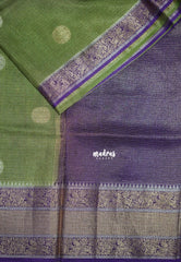Chutney Green - Durga - Banarasi Premium Viscose Silk with Micro Zari Checks and Temple Sculpture Rich Border - Best for Pooja Functions | Diwali Festive