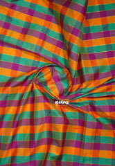 Magenta, Green and Orange - Mayuri - Premium Silk Madras Checks Paalum Pazhamum Kattam Running Blouse Fabric