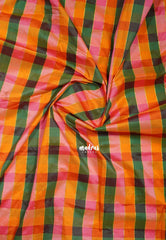 Orange, Pink and Green - Mayuri - Premium Silk Madras Checks Paalum Pazhamum Kattam Running Blouse Fabric
