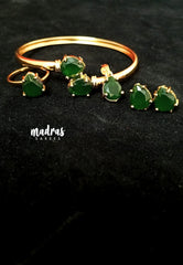 Premium 1 Gram Gold Polish Combo Set of Bracelet, Ring, Pendant and Earings with Emerald Green Stone for Women