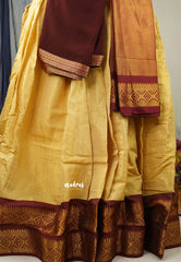 Bridal Lehenga / Paavadai Thaavani Beige with Maroon - Semi stitched