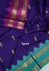 Brinjal Purple - Avantika - Semi Mysore silk with Ganga Jamuna Rettapet Border - Perfect for Festival Wear | Temple Visit