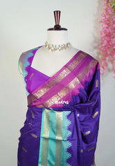 Brinjal Purple - Avantika - Semi Mysore silk with Ganga Jamuna Rettapet Border - Perfect for Festival Wear | Temple Visit