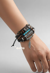 Unisex Leather Beaded Bracelet for Boys & Girls | Adjustable Fashion Wristband | Casual Wear Accessory