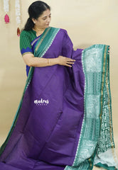 Purple with Green - Chanderi cotton silk Plain Saree with Madhubani Prints Pallu