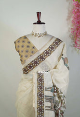 Ivory Beige - Isha - Fancy Chanderi Silk with Tribal Prints - Best for Office Wear | Casual Wear