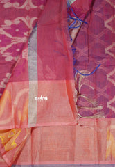 MS Blue - Chandrika - Ikkat Pochampally Silk cotton with Tissue border