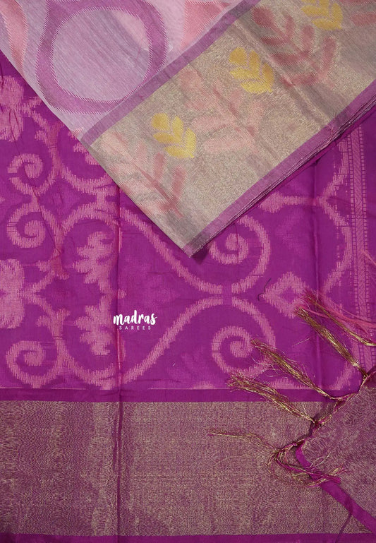 Pink - Chandrika - Ikkat Pochampally Silk cotton with Tissue border