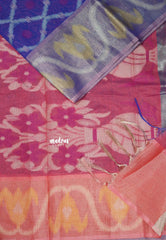 MS Blue - Chandrika - Ikkat Pochampally Silk cotton with Tissue border