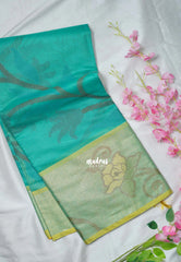 Aqua Green - Chandrika - Ikkat Pochampally Cotton Silk with Tissue border - Best for Pooja Function