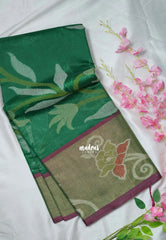 Classic Green - Chandrika - Ikkat Pochampally Cotton Silk with Tissue border - Best for Pooja Function