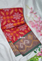 Crimson Red - Chandrika - Ikkat Pochampally Cotton Silk with Tissue border - Best for Pooja Function