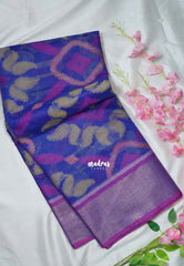 MS Amma Blue - Chandrika - Ikkat Pochampally Cotton Silk with Tissue border - Best for Pooja Function