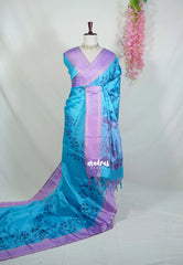 Olympic Blue - Chandrika - Ikkat Pochampally Soft Silk with Rettapet Border - Best for Small Functions
