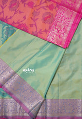 Peach Pink - Chandrika - Ikkat Pochampally Soft Silk with Zari Border