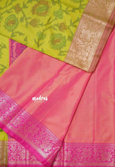 Yellowish Green - Chandrika - Ikkat Pochampally Soft Silk with Zari Border