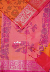 Yellowish Orange - Chandrika - Ikkat Pochampally Soft Silk with Zari Border