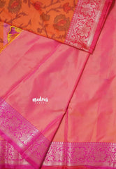 Yellowish Orange - Chandrika - Ikkat Pochampally Soft Silk with Zari Border