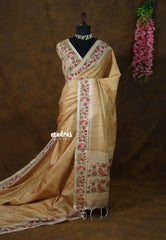 Sandal Brown - Chitraleka - Semi Tussar Silk with Jute Texture & Zari Stripes | Perfect for Small Functions