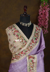 Lilac Lavender - Chitraleka - Semi Tussar Silk with Jute Texture & Zari Stripes | Perfect for Small Functions