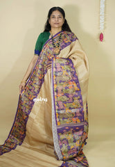 Chikoo with Purple - Chitraleka - Semi tussar silk with kalamkari depiction border and pallu