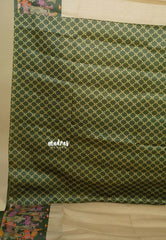 Chikoo with Green - Chitraleka - Semi tussar silk with kalamkari depiction border and pallu