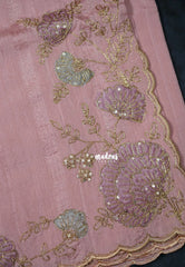 Blush Pink - Chitraleka - Semi Tussar Silk Embroidery with Scallop Border | Perfect for Pooja Functions