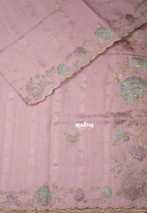 Blush Pink - Chitraleka - Semi Tussar Silk Embroidery with Scallop Border | Perfect for Pooja Functions