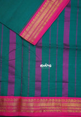 Teal Green - Classic Kanchi Cotton Plain Body with Mango Border - Best for Casual Wear | Temple Visit